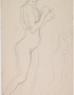 Femme nue, debout, de profil vers la droite, les avant-bras repliés