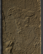 Fragment de bas-relief : Scène de transport de bétail avec ligne de hiéroglyphes