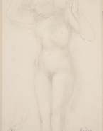 Femme nue debout, les avant-bras levés, dite cariatide
