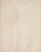 Femme nue debout écartant des draperies