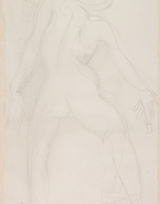 Femme nue de dos, bras et jambes écartées vers la droite