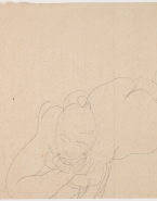 Femme nue allongée sur le ventre, une main au menton