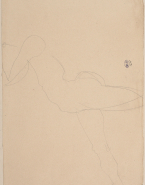 Femme nue de profil à gauche, une jambe tendue
