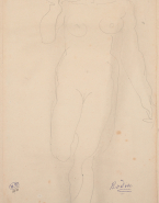 Femme nue debout, de face, en marche