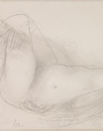 Femme nue allongée sur le côté, une main à la chevelure