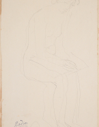 Femme nue assise vers la droite, un livre sur les genoux