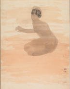 Femme nue assise sur ses talons et les bras ouverts