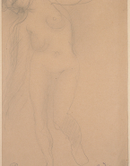 Femme nue debout, les bras écartés