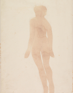 Femme nue de dos et dressée sur la pointe des pieds