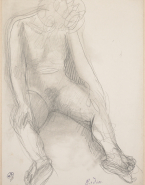 Femme nue assise, de face et les mains aux genoux