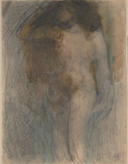 Femme nue debout, une main à la chevelure