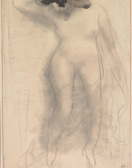 Femme nue, une main à sa chevelure