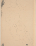 Femme nue assise, une main à la tempe, l'autre au dos
