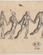 Quatre hommes nus dansant ; Personnage nu de dos (au verso)