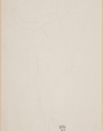 Femme nue assise vers la gauche, un bras et une jambe levés