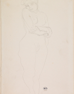 Femme nue debout, de face, bras croisés