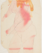 Femme nue debout, cheveux dénoués, les bras tendus vers la gauche ; Femme nue de profil et penchée en avant (au verso)