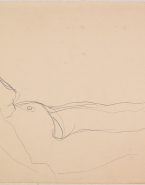 Femme nue de profil à demi allongée vers la droite