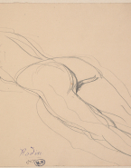Femme nue étendue sur le ventre, de profil et en diagonale