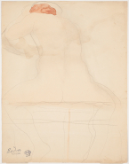 Femme nue assise de dos, jambes écartées