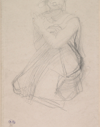 Femme drapée, assise de face, embrassant un genou