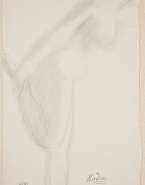 Femme nue de profil en suspens sur une jambe, une cheville dans une main