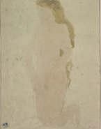 Femme nue agenouillée à la longue chevelure