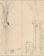 Colonnettes de l'église St-Martin-de-Champeaux (Seine-et-Marne) ; Profils de corniche, colonne et chapiteau (au verso)