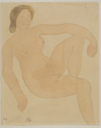 Femme nue assise vers la droite, un bras sur le genou gauche replié ; Femme nue de face, un genou en terre (au verso)