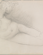 Femme nue à demi allongée vers la droite, appuyée sur une main