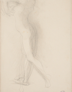 Femme nue de profil, cambrée, les mains aux seins