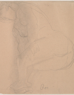 Femme nue allongée, de profil vers la gauche, les jambes levées