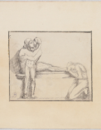 Groupe de trois personnages nus, l'un à demi allongé enlace un adolescent alors qu'un troisième pleure à ses pieds