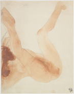 Femme nue sur le dos, aux jambes levées