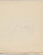 Femme nue allongée sur le côté, la tête dans les bras