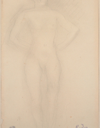 Femme nue debout, les mains derrière le dos