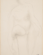 Femme nue de face, un genou en terre