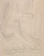 Femme nue assise, un bras levé, les jambes repliées