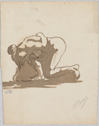 Femme nue, un genou en terre, le buste penché en avant