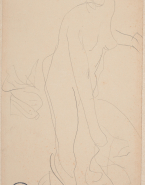 Femme nue passant un vêtement par les pieds