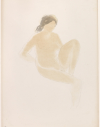 Femme nue assisie vers la droite, une jambe relevée d'après Rodin