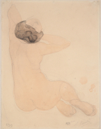 Femme nue assise de dos vers la droite