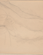 Femme nue sur le dos, les jambes tendues jusqu'au visage