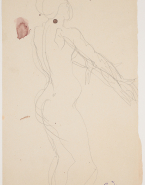 Femme nue de profil, à droite, bras tendus, dite femme