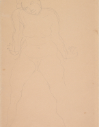 Femme nue assise, de face, appuyée sur les mains