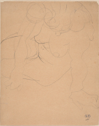 Femme nue assise vers la gauche, penchée sur le côté, les deux mains au sol
