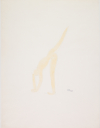 Femme nue de profil, penchée en avant, une jambe levée