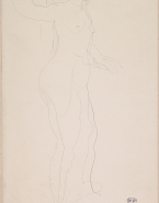 Femme nue debout, de profil vers la droite