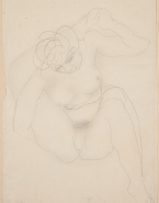 Femme nue assise, un pied derrière la nuque