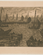 Rentrée des barques de pêche à Volendam